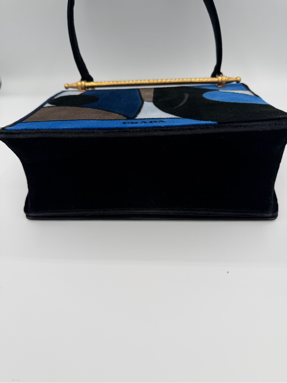 Rare Prada Velvet Abstract Face Art-Print Top-Handle Bag - Picture 5 of 5